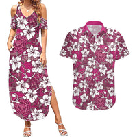 Piqi Bula Fiji Couples Matching Summer Maxi Dress and Hawaiian Shirt Fijian Tapa Seamless Hibiscus LT14 Pink - Polynesian Pride