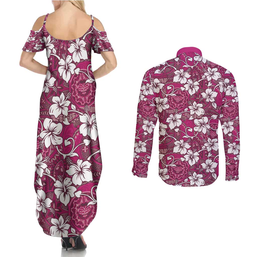 Piqi Bula Fiji Couples Matching Summer Maxi Dress and Long Sleeve Button Shirt Fijian Tapa Seamless Hibiscus LT14 - Polynesian Pride