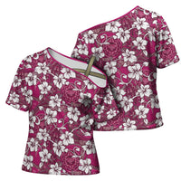 Piqi Bula Fiji Cross Shoulder Shirt Fijian Tapa Seamless Hibiscus - Polynesian Pride