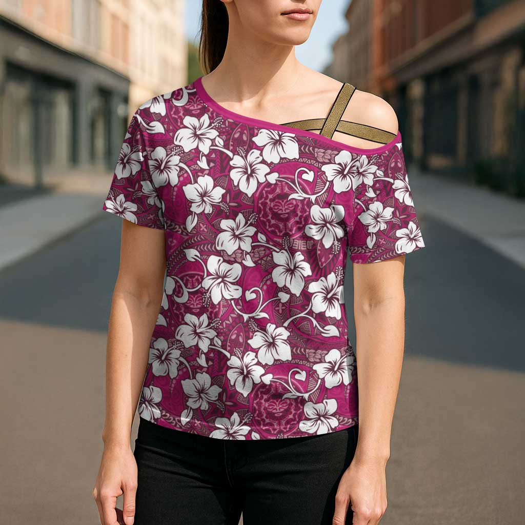 Piqi Bula Fiji Cross Shoulder Shirt Fijian Tapa Seamless Hibiscus - Polynesian Pride