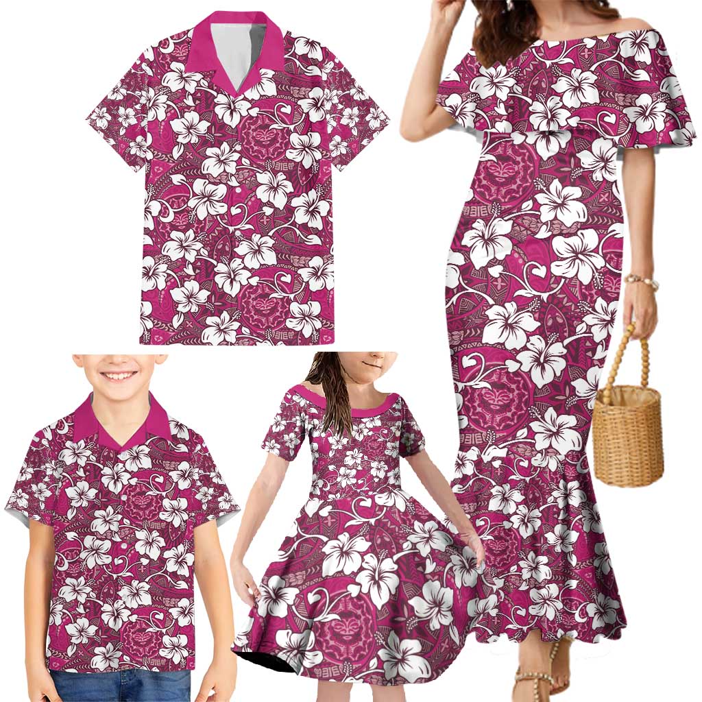 Piqi Bula Fiji Family Matching Mermaid Dress and Hawaiian Shirt Fijian Tapa Seamless Hibiscus - Polynesian Pride