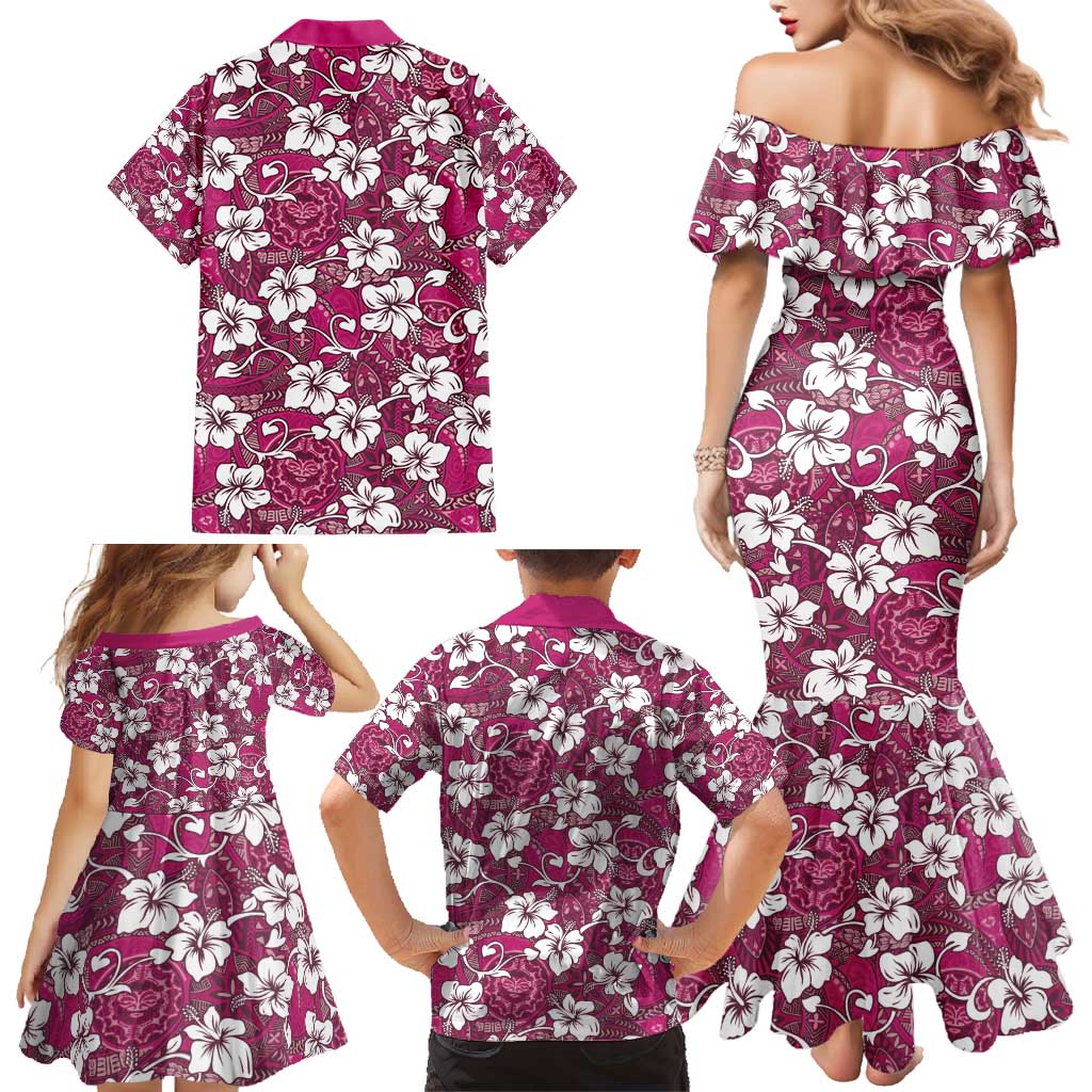 Piqi Bula Fiji Family Matching Mermaid Dress and Hawaiian Shirt Fijian Tapa Seamless Hibiscus LT14 - Polynesian Pride