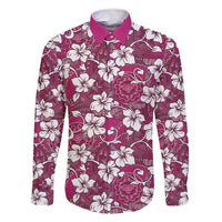 Piqi Bula Fiji Family Matching Mermaid Dress and Hawaiian Shirt Fijian Tapa Seamless Hibiscus LT14 Dad's Shirt - Long Sleeve Pink - Polynesian Pride