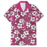 Piqi Bula Fiji Family Matching Off The Shoulder Long Sleeve Dress and Hawaiian Shirt Fijian Tapa Seamless Hibiscus LT14 Dad's Shirt - Short Sleeve Pink - Polynesian Pride