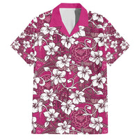 Piqi Bula Fiji Family Matching Puletasi and Hawaiian Shirt Fijian Tapa Seamless Hibiscus LT14 Dad's Shirt - Short Sleeve Pink - Polynesian Pride