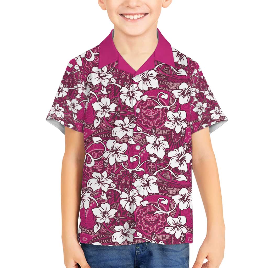 Piqi Bula Fiji Family Matching Summer Maxi Dress and Hawaiian Shirt Fijian Tapa Seamless Hibiscus LT14 Son's Shirt Pink - Polynesian Pride