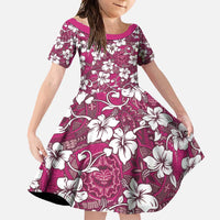 Piqi Bula Fiji Family Matching Tank Maxi Dress and Hawaiian Shirt Fijian Tapa Seamless Hibiscus LT14 Daughter's Dress Pink - Polynesian Pride