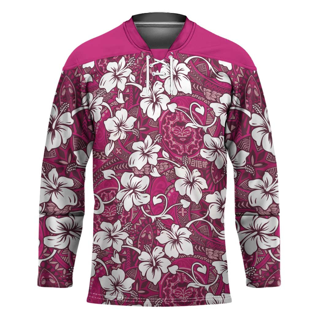 Piqi Bula Fiji Hockey Jersey Fijian Tapa Seamless Hibiscus LT14 Unisex Pink - Polynesian Pride