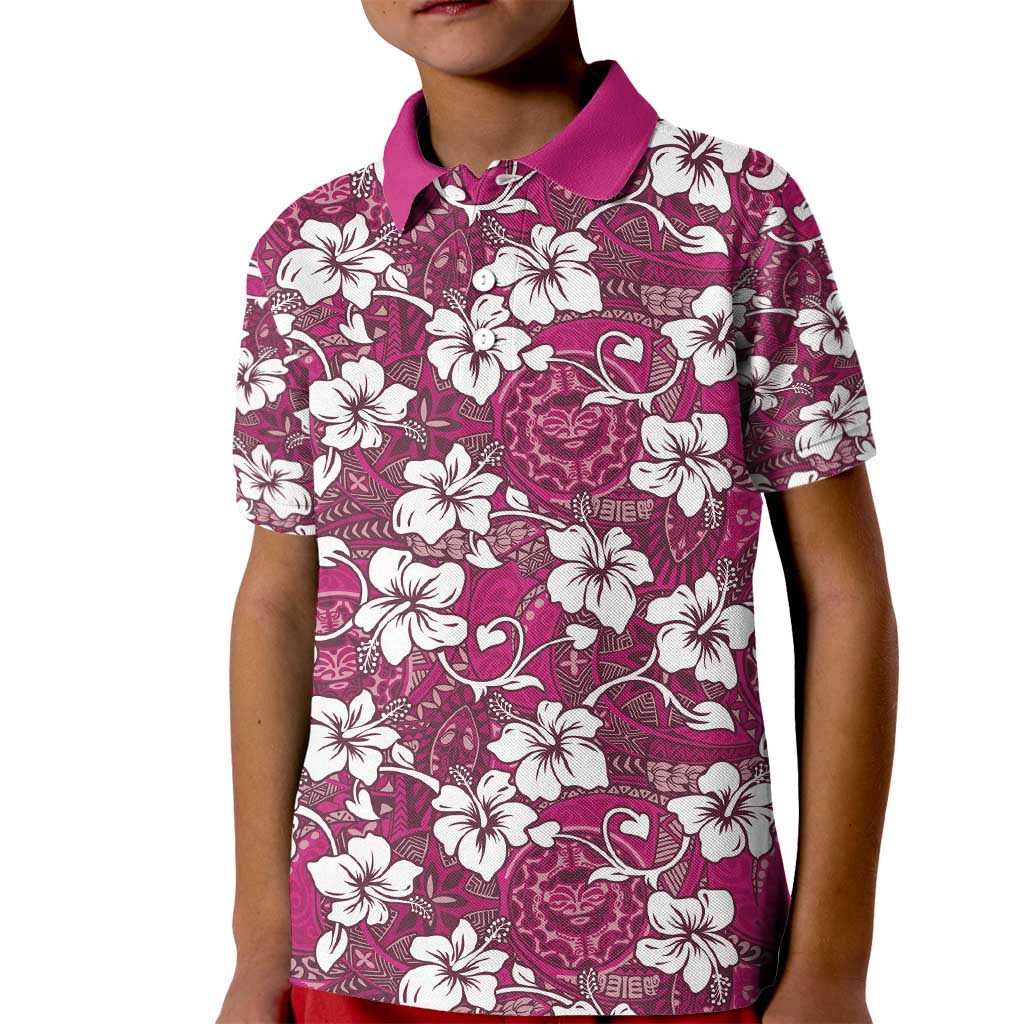 Piqi Bula Fiji Kid Polo Shirt Fijian Tapa Seamless Hibiscus LT14 Kid Pink - Polynesian Pride
