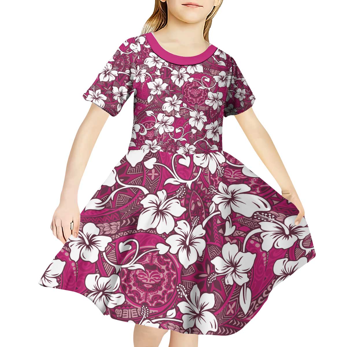 Piqi Bula Fiji Kid Short Sleeve Dress Fijian Tapa Seamless Hibiscus LT14 - Polynesian Pride