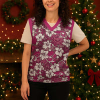 Piqi Bula Fiji Christmas Knitted V-Neck Vest Fijian Tapa Seamless Hibiscus LT14 - Polynesian Pride