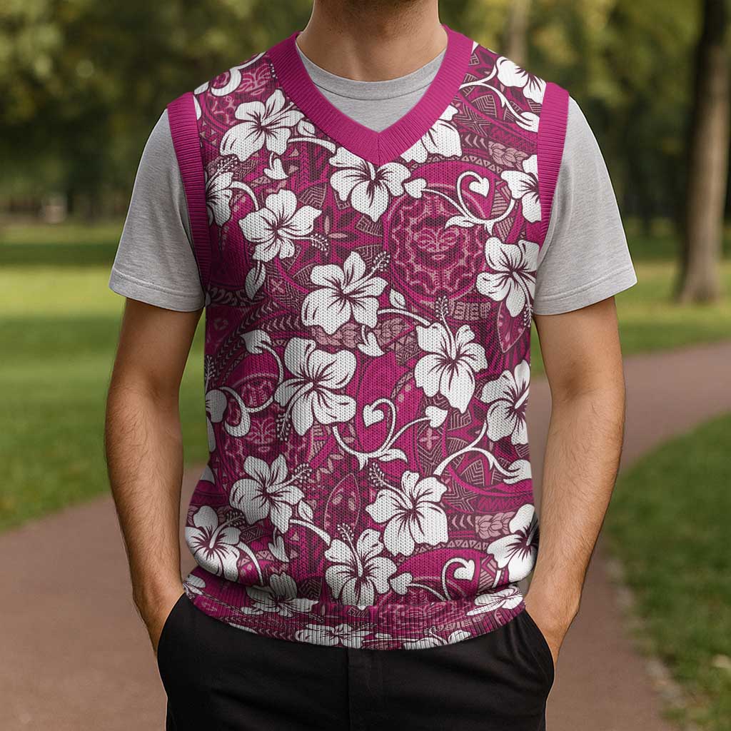 Piqi Bula Fiji Christmas Knitted V-Neck Vest Fijian Tapa Seamless Hibiscus LT14 - Polynesian Pride