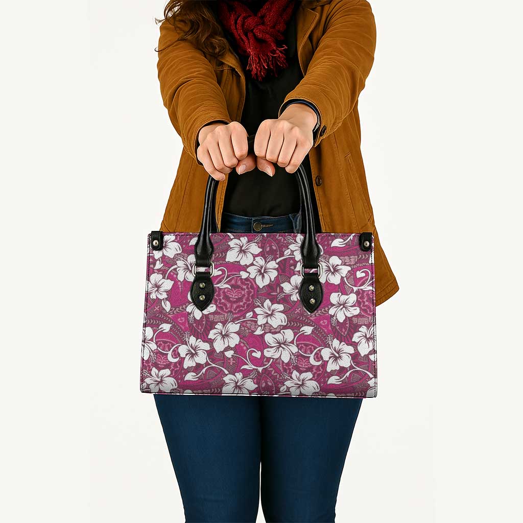 Piqi Bula Fiji Leather Bag Fijian Tapa Seamless Hibiscus - Polynesian Pride