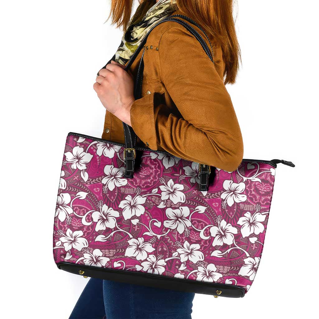 Piqi Bula Fiji Leather Tote Bag Fijian Tapa Seamless Hibiscus - Polynesian Pride