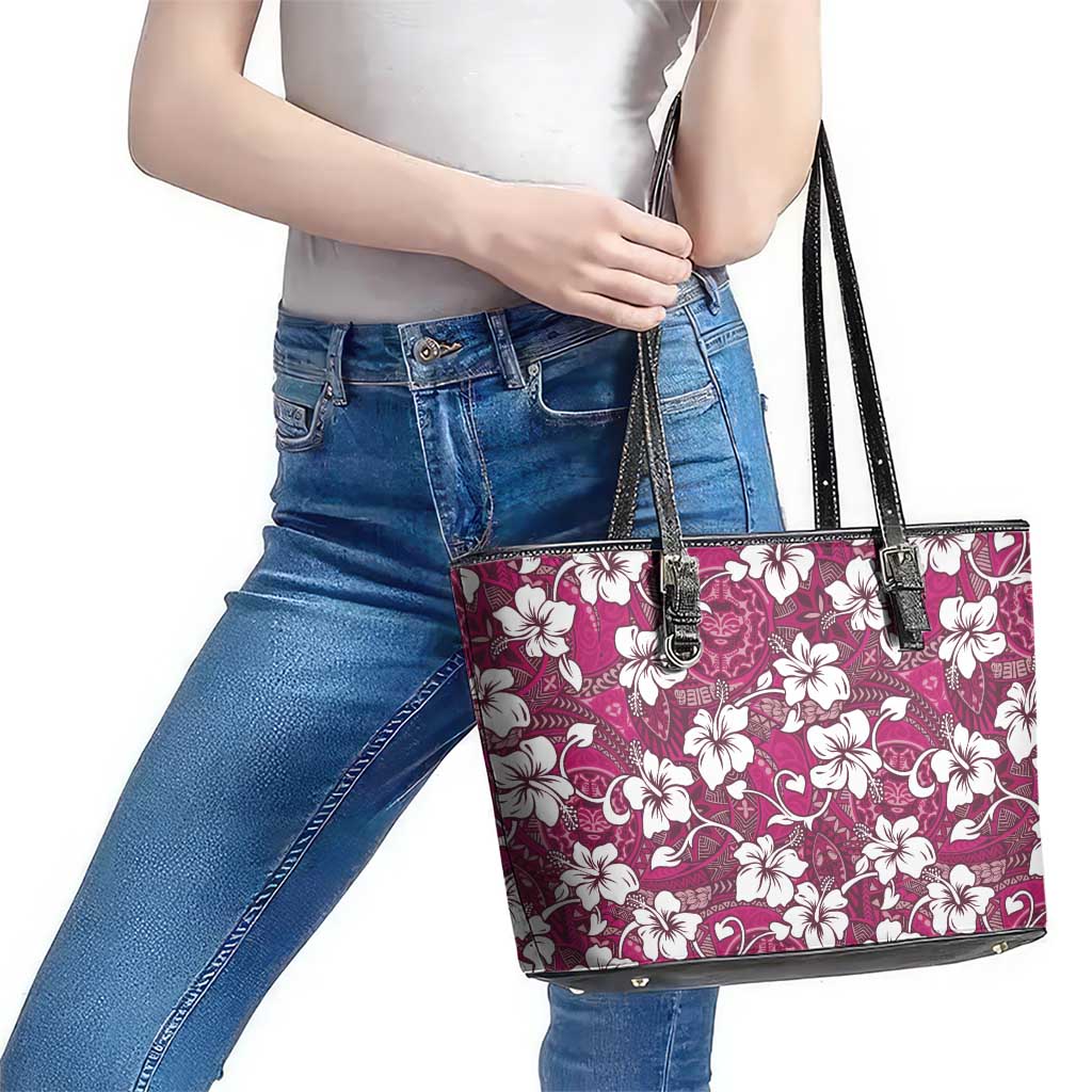 Piqi Bula Fiji Leather Tote Bag Fijian Tapa Seamless Hibiscus - Polynesian Pride