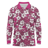 Piqi Bula Fiji Long Sleeve Polo Shirt Fijian Tapa Seamless Hibiscus LT14 Pink - Polynesian Pride