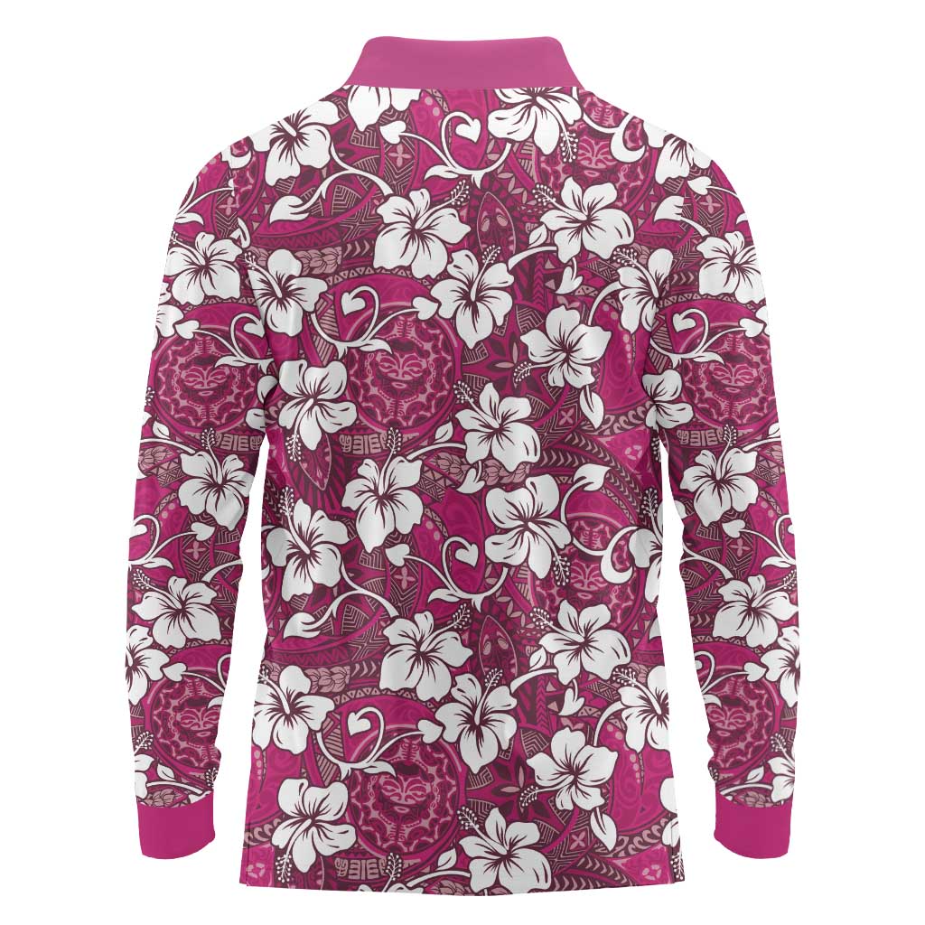 Piqi Bula Fiji Long Sleeve Polo Shirt Fijian Tapa Seamless Hibiscus LT14 - Polynesian Pride
