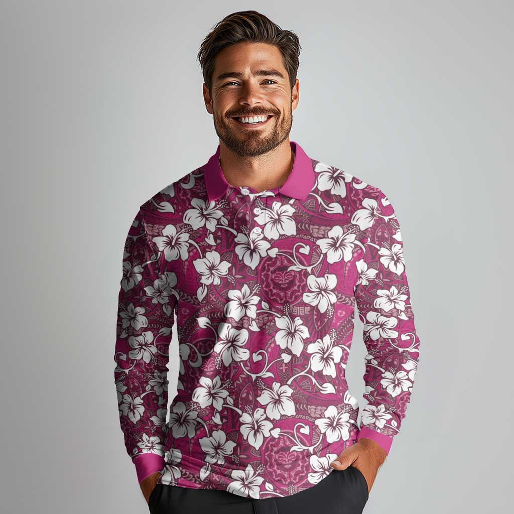 Piqi Bula Fiji Long Sleeve Polo Shirt Fijian Tapa Seamless Hibiscus LT14 - Polynesian Pride