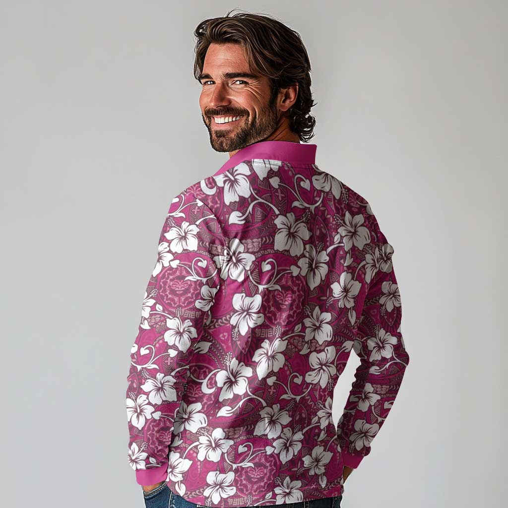 Piqi Bula Fiji Long Sleeve Polo Shirt Fijian Tapa Seamless Hibiscus LT14 - Polynesian Pride