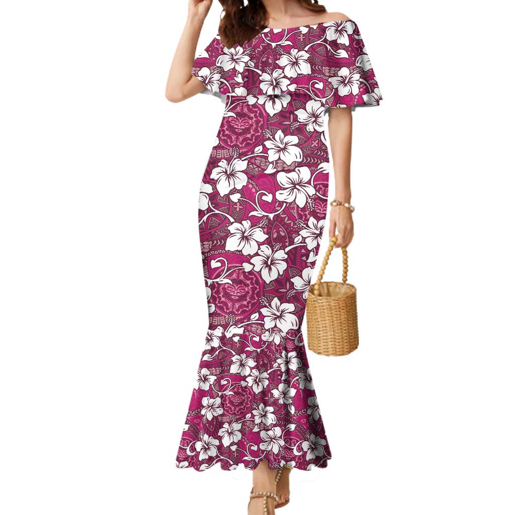 Piqi Bula Fiji Mermaid Dress Fijian Tapa Seamless Hibiscus LT14 Women Pink - Polynesian Pride