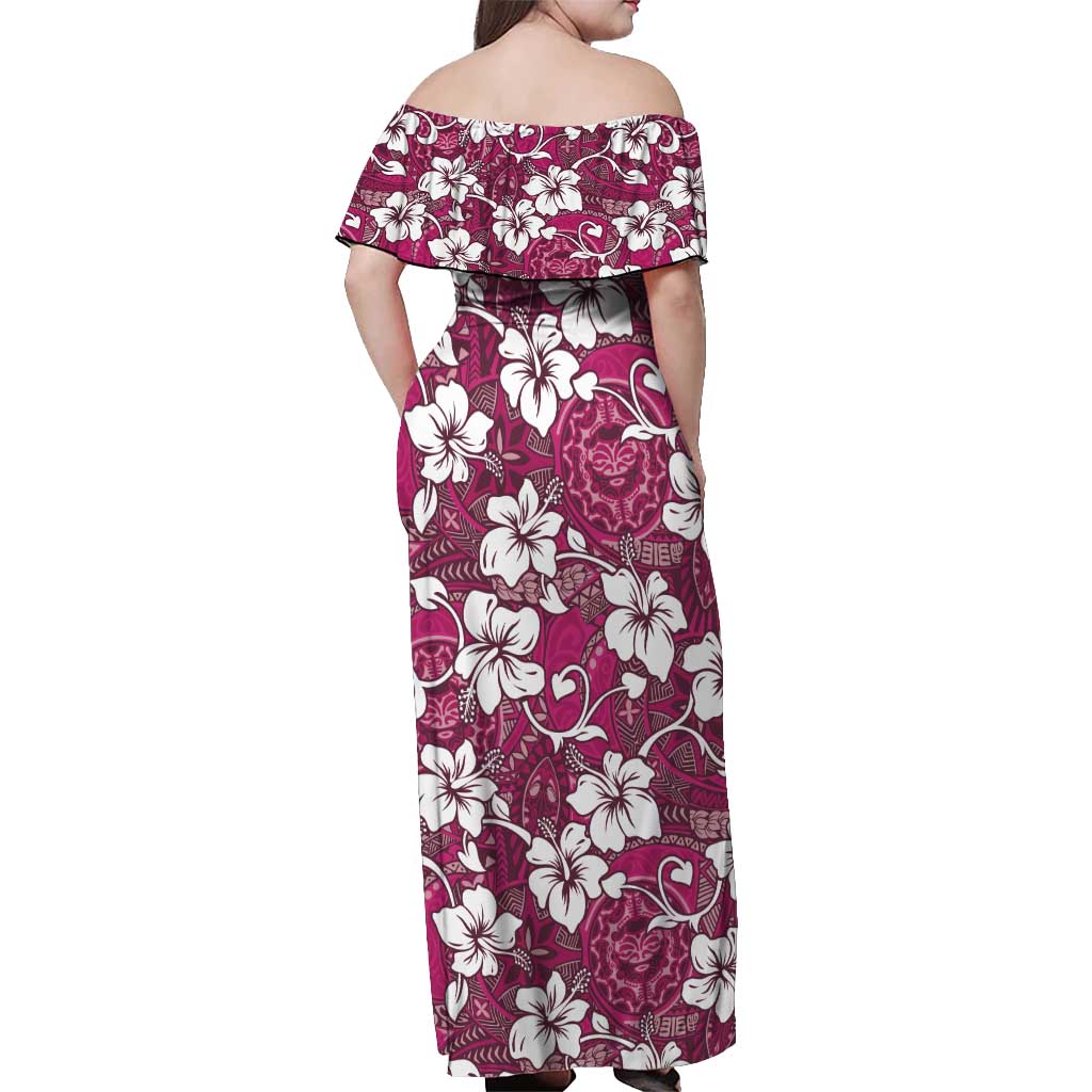 Piqi Bula Fiji Off Shoulder Maxi Dress Fijian Tapa Seamless Hibiscus LT14 - Polynesian Pride