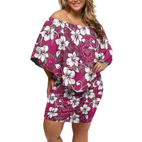 Piqi Bula Fiji Off Shoulder Short Dress Fijian Tapa Seamless Hibiscus LT14 Women Pink - Polynesian Pride