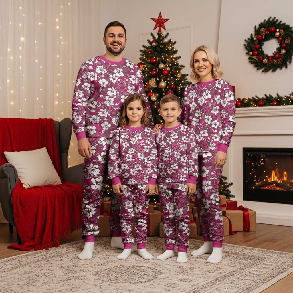 Piqi Bula Fiji Christmas Pajama Set Fijian Tapa Seamless Hibiscus - Polynesian Pride
