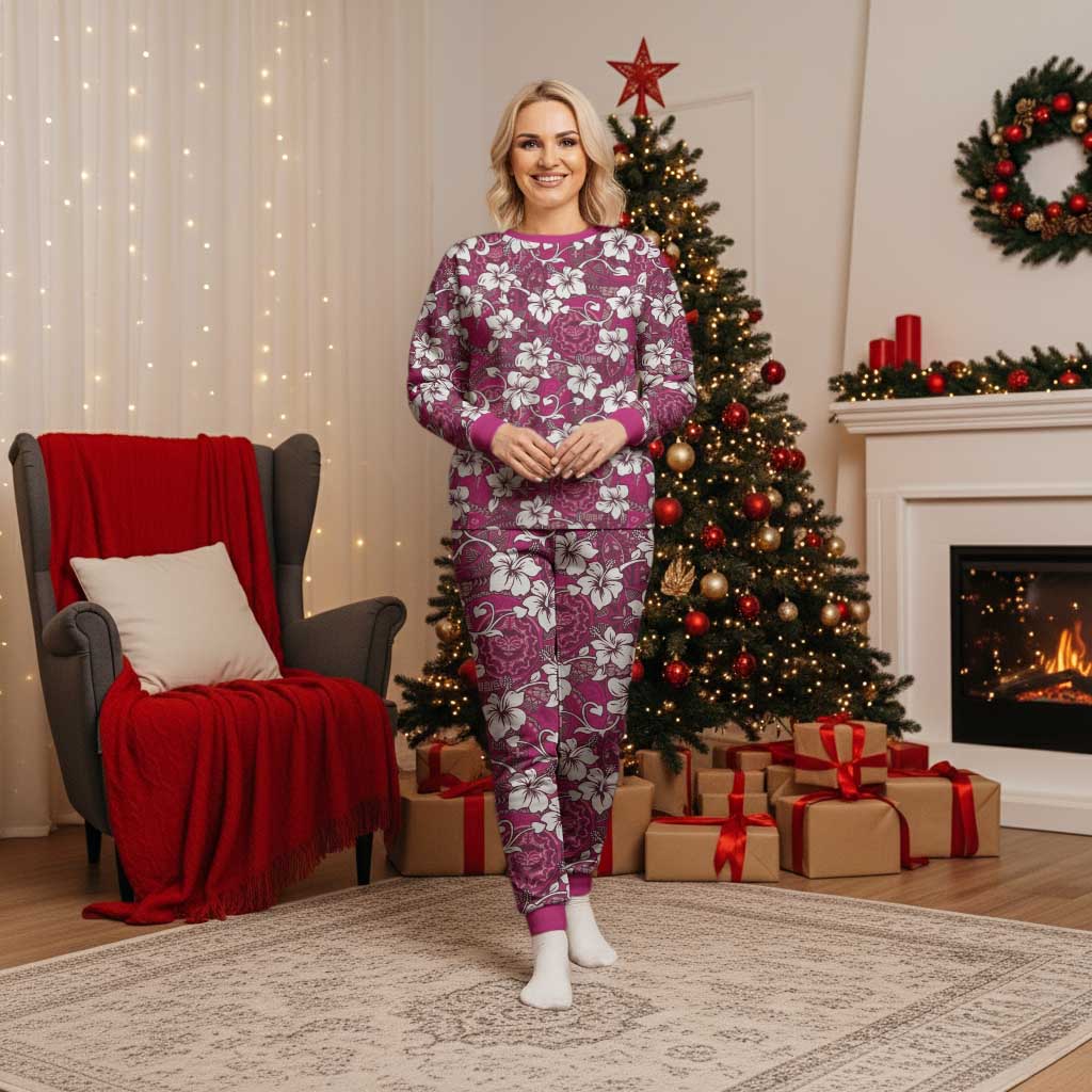 Piqi Bula Fiji Christmas Pajama Set Fijian Tapa Seamless Hibiscus - Polynesian Pride