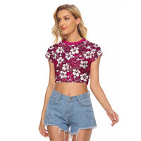 Piqi Bula Fiji Raglan Cropped T Shirt Fijian Tapa Seamless Hibiscus LT14 Female Pink - Polynesian Pride