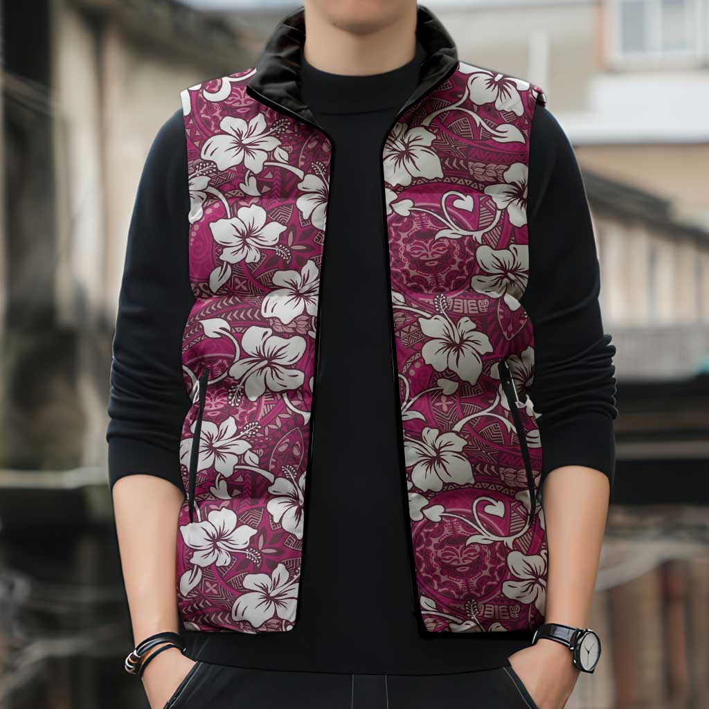 Piqi Bula Fiji Sleeveless Puffer Jacket Fijian Tapa Seamless Hibiscus - Polynesian Pride