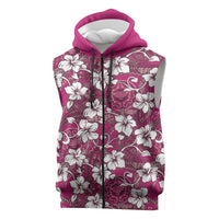 Piqi Bula Fiji Sleeveless Zip Hoodie Fijian Tapa Seamless Hibiscus LT14 Pink - Polynesian Pride