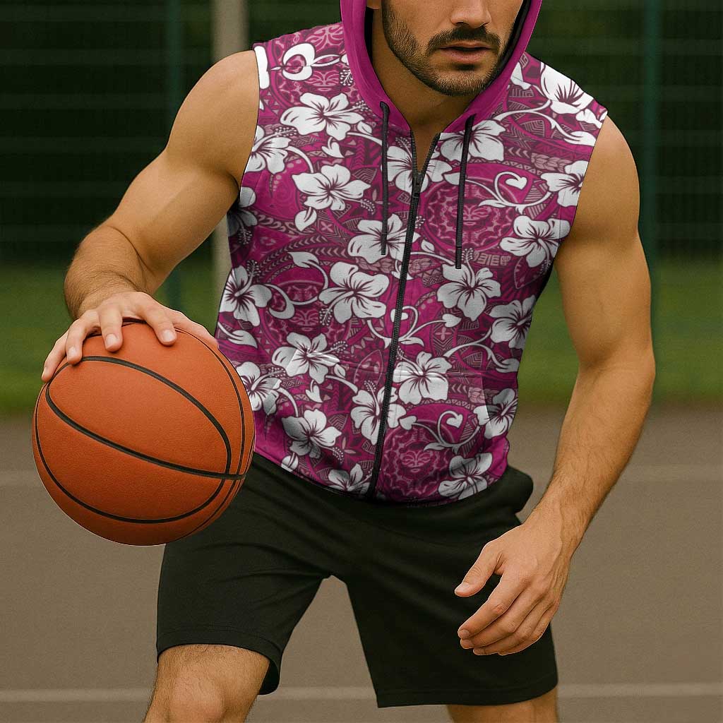 Piqi Bula Fiji Sleeveless Zip Hoodie Fijian Tapa Seamless Hibiscus LT14 - Polynesian Pride