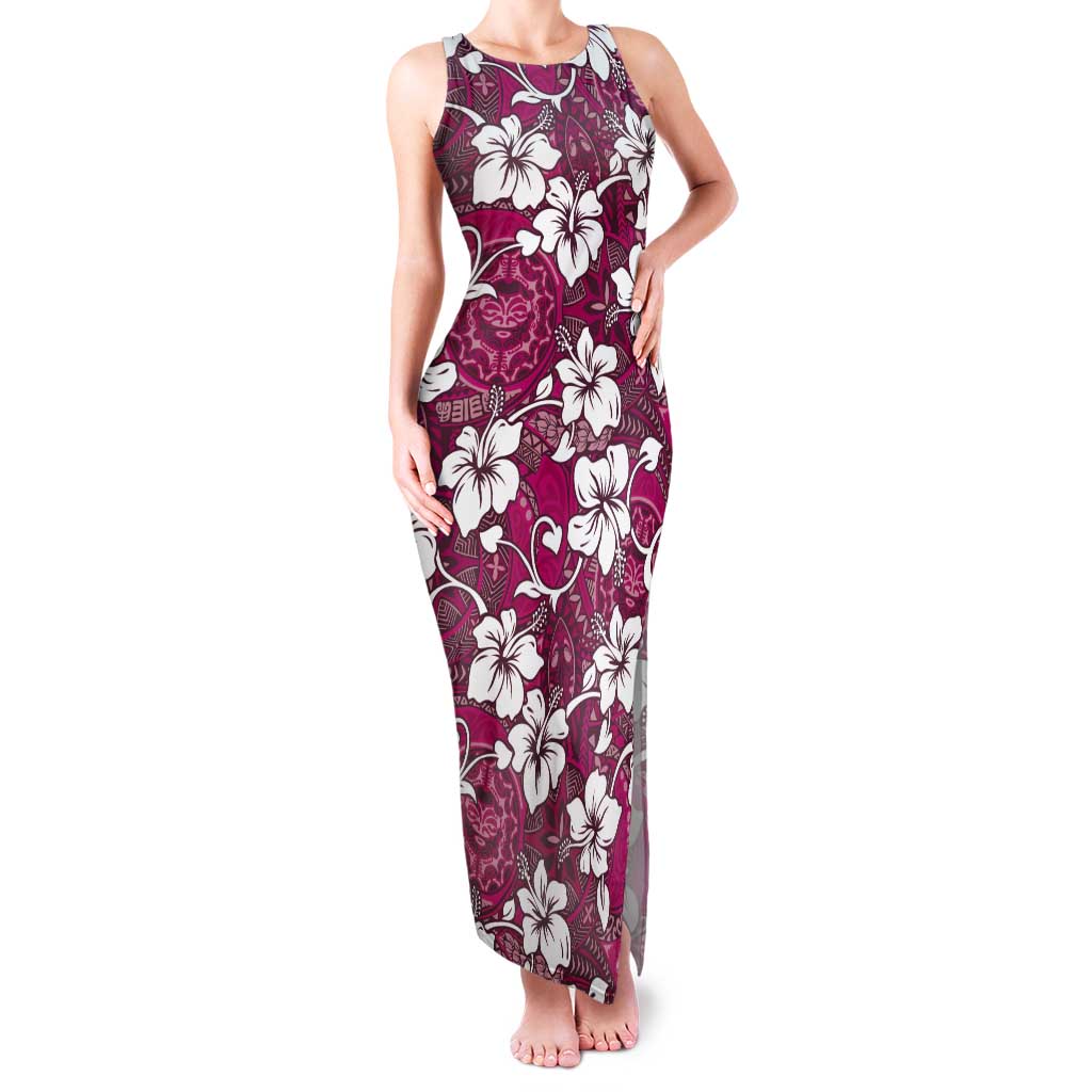 Piqi Bula Fiji Tank Maxi Dress Fijian Tapa Seamless Hibiscus LT14 Women Pink - Polynesian Pride