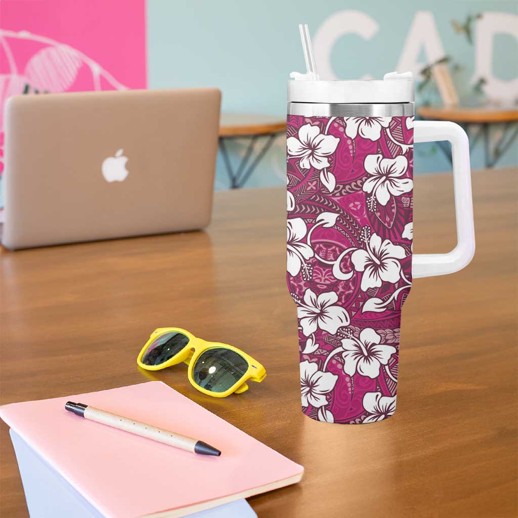 Piqi Bula Fiji Tumbler With Handle Fijian Tapa Seamless Hibiscus - Polynesian Pride