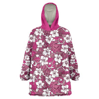 Piqi Bula Fiji Wearable Blanket Hoodie Fijian Tapa Seamless Hibiscus LT14 One Size Pink - Polynesian Pride