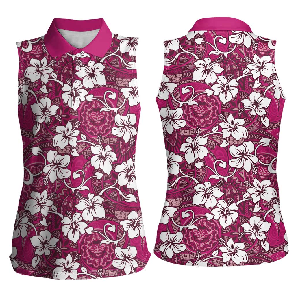 Piqi Bula Fiji Women Sleeveless Polo Shirt Fijian Tapa Seamless Hibiscus LT14 - Polynesian Pride
