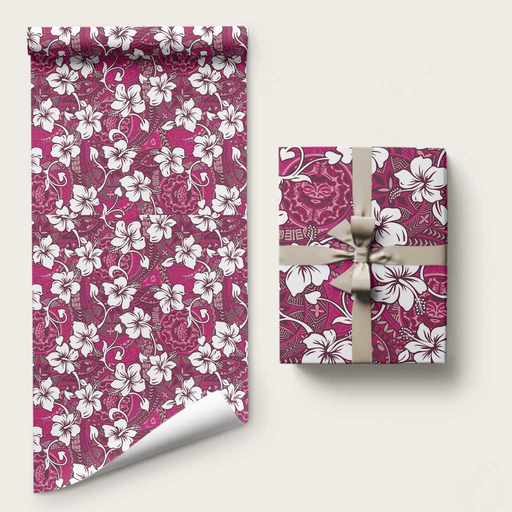 Piqi Bula Fiji Wrapping Paper Fijian Tapa Seamless Hibiscus LT14 58" × 23" Pink - Polynesian Pride