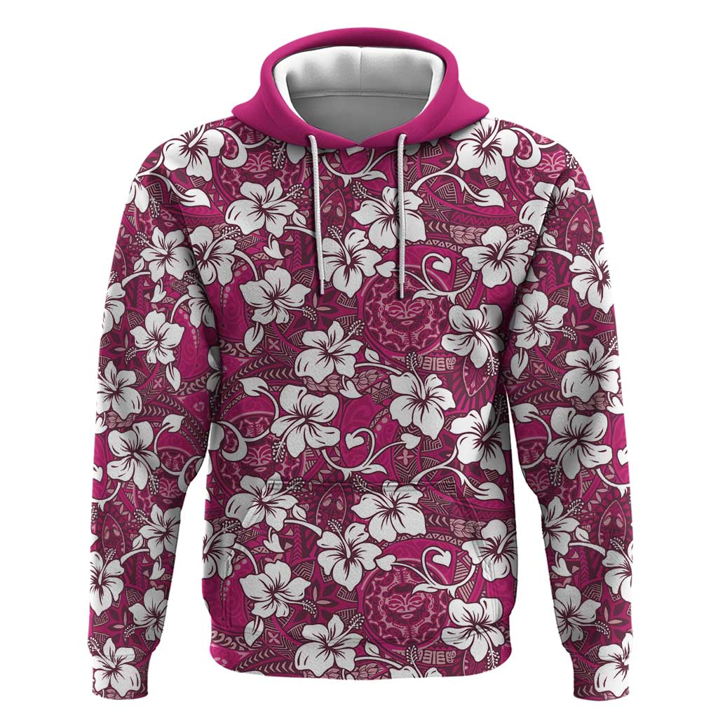 Piqi Bula Fiji Zip Hoodie Fijian Tapa Seamless Hibiscus LT14 Pullover Hoodie Pink - Polynesian Pride