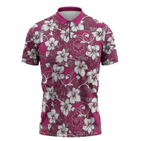 Piqi Bula Fiji Zipper Polo Shirt Fijian Tapa Seamless Hibiscus LT14 Pink - Polynesian Pride