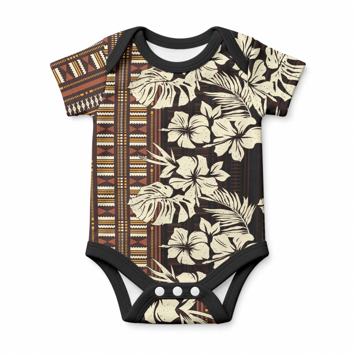Bula Fiji Masi Baby Onesie Tapa Tropical Hibiscus Half Stylized