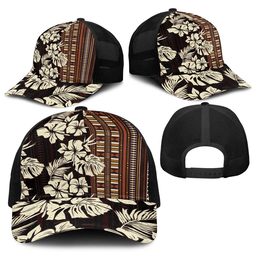 Bula Fiji Masi Baseball Net Cap Tapa Tropical Hibiscus Half Stylized - Polynesian Pride