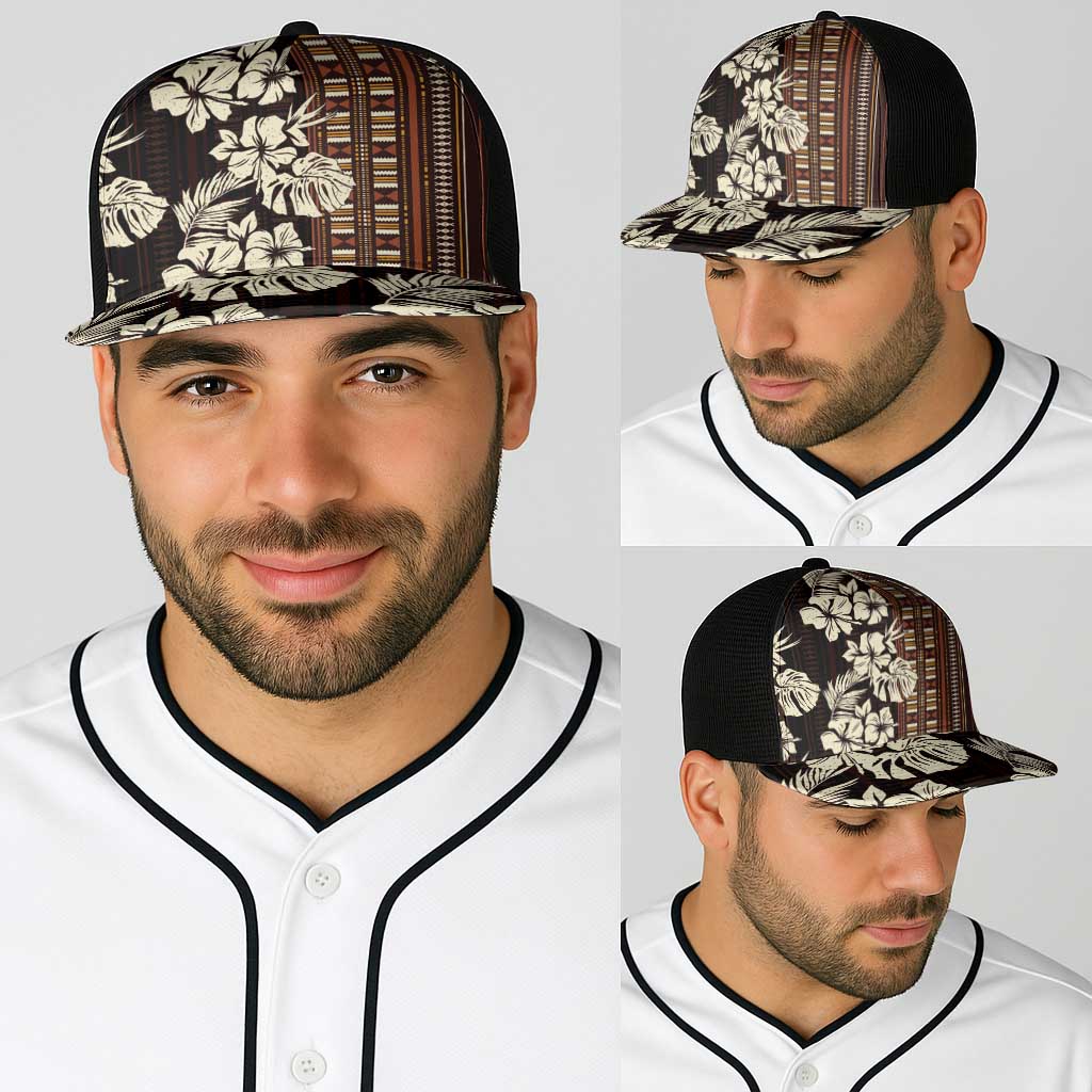 Bula Fiji Masi Baseball Net Cap Tapa Tropical Hibiscus Half Stylized - Polynesian Pride