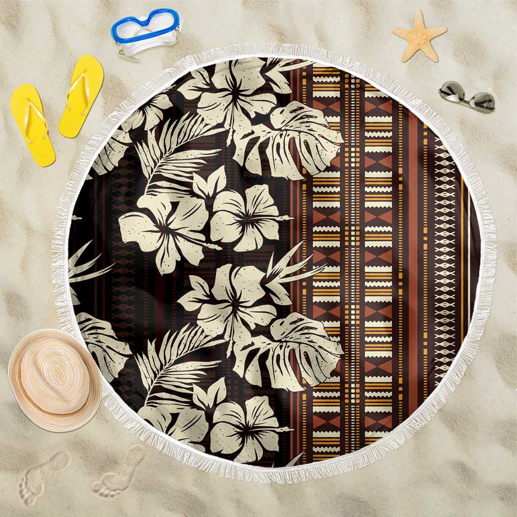 Bula Fiji Masi Beach Blanket Tapa Tropical Hibiscus Half Stylized LT14 One Size 150cm Brown - Polynesian Pride