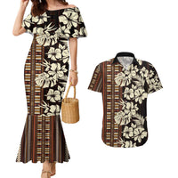 Bula Fiji Masi Couples Matching Mermaid Dress and Hawaiian Shirt Tapa Tropical Hibiscus Half Stylized LT14 Brown - Polynesian Pride