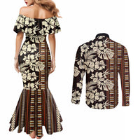 Bula Fiji Masi Couples Matching Mermaid Dress and Long Sleeve Button Shirt Tapa Tropical Hibiscus Half Stylized LT14 - Polynesian Pride