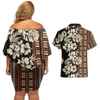 Bula Fiji Masi Couples Matching Off Shoulder Short Dress and Hawaiian Shirt Tapa Tropical Hibiscus Half Stylized LT14 - Polynesian Pride