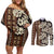 Bula Fiji Masi Couples Matching Off Shoulder Short Dress and Long Sleeve Button Shirt Tapa Tropical Hibiscus Half Stylized - Polynesian Pride