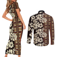 Bula Fiji Masi Couples Matching Short Sleeve Bodycon Dress and Long Sleeve Button Shirt Tapa Tropical Hibiscus Half Stylized LT14 - Polynesian Pride