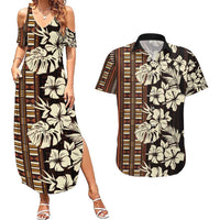 Bula Fiji Masi Couples Matching Summer Maxi Dress and Hawaiian Shirt Tapa Tropical Hibiscus Half Stylized LT14 Brown - Polynesian Pride