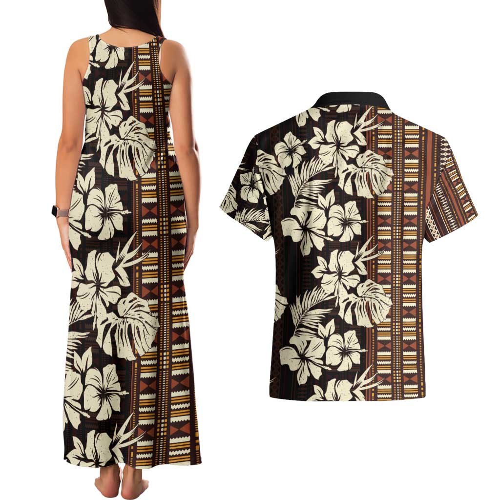 Bula Fiji Masi Couples Matching Tank Maxi Dress and Hawaiian Shirt Tapa Tropical Hibiscus Half Stylized LT14 - Polynesian Pride